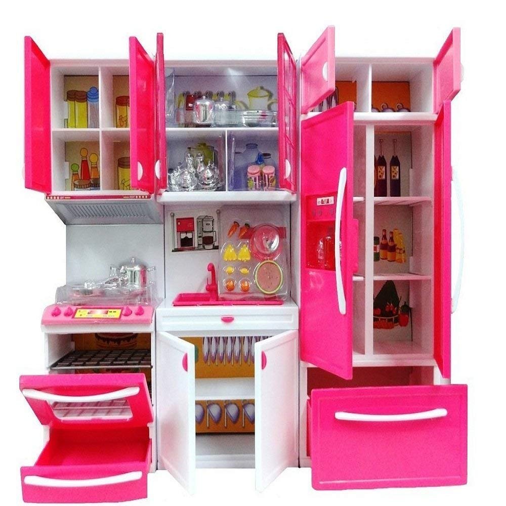 Plastic 3 Compartment Modern Dream House | with Open able Doors | Refrigerator | Accessories | Musical & Light Kitchen Set Toy for Kids with Sound and Accessories Set for 4 Year Old - Image 2