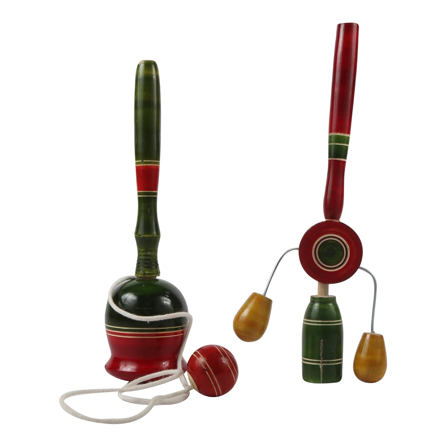 Channapatna Toys Wooden Cup and Ball Balancing and Rattle Toy for Kids (1 Year+) red & Green- Pack of 2 pcs- Develop Hand-Eye Coordination and Gross Motor Skills - Image 5