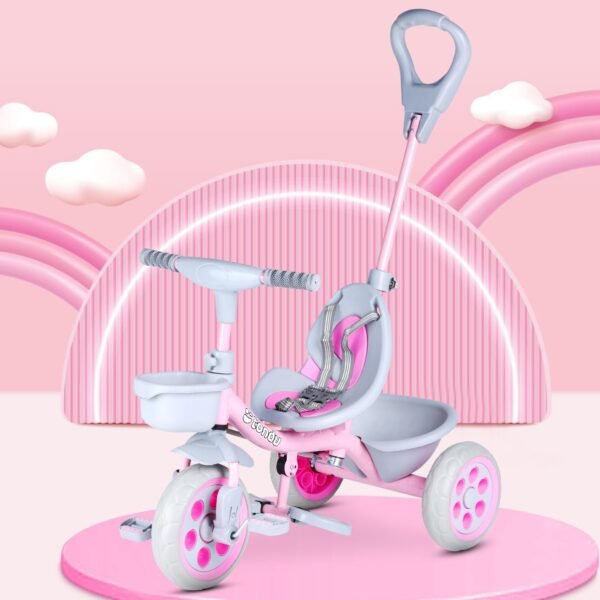 TONDU Kiddo Tricycle for Kids/Baby with Storage Basket | Seat Belt with Parental Control Baby Tricycle (Pink)