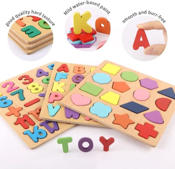 Wooden Learning Educational Board for Kids, Puzzle Toys for 2 Years Old Boys & Girls Educational Toys for Toddlers & Preschoolers, ABCD Toys for Kids(Alphabets, Numbers & Shapes) - Image 3
