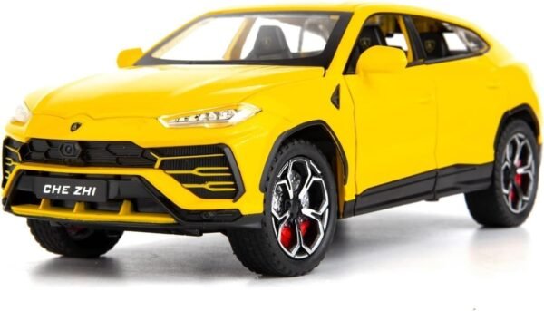 Model Car Zinc Alloy Pull Back Toy Diecast Toy Cars with Openable Doors, Sound and Light for Kids Boy Girl Gift (1:24 Lamborghini Urus-Yellow)