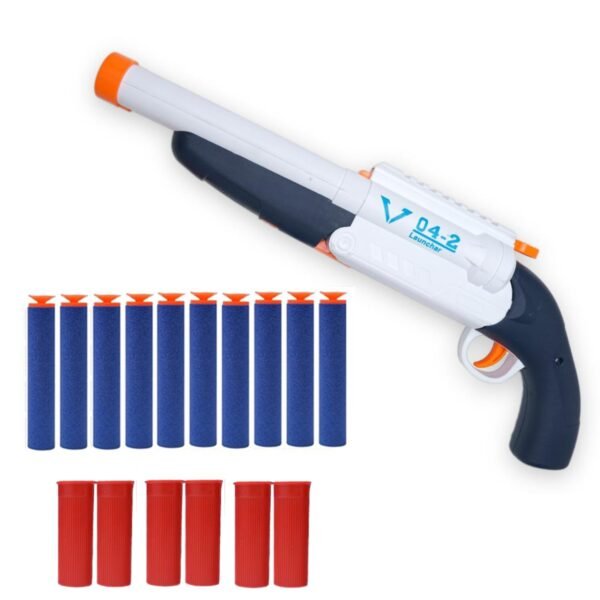 Toy Cloud Super Blast Double Barreled Gun, Soft Blaster Manual Bullet Shooting Gun Toy with 6 Bullet Shells & 10 Soft Foam Darts Bullets