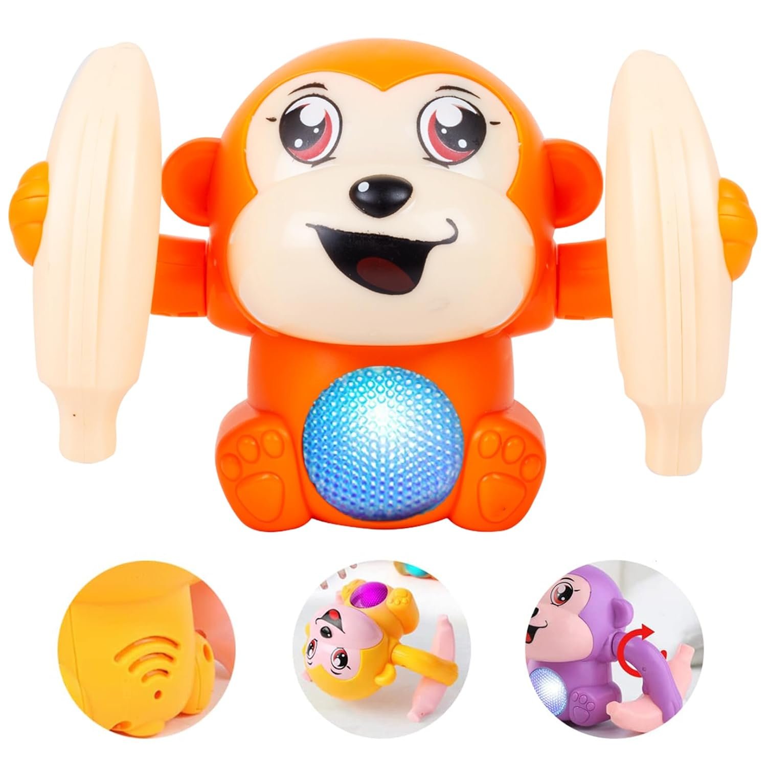 Gooyo GY-2020 Battery Operated Voice Control Monkey Toy with Musical, Dancing,Spinning,Rolling and Sensor Feature for Gifts/Kids/Babies/Boys/Girls|Orange Color,Power Source:3xAAA Battery(Not Included)