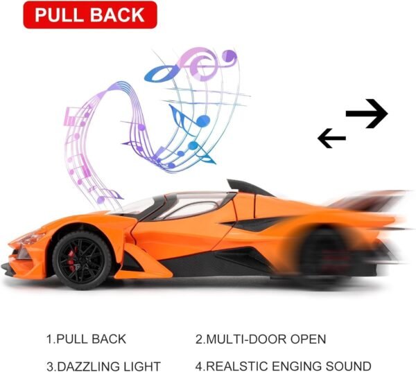 Compatible for 1:32 Apollo Evo Toy Car Model, Diecast Collectible Pull Back Model Car with Sound and Light, Toy Gift Vehicles for Adults Kids Boys Girls?Orange? - Image 6