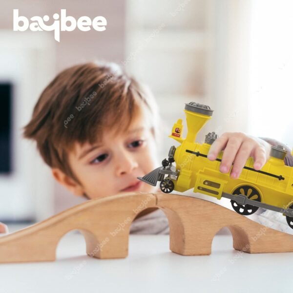 BAYBEE Steam Engine Train Toys for Kids Engine Toy for Kids Train Toy Vehicle Playset for Kids, Birthday Gift for Kids | Pull and Go Train with Light for Kids 2+Years Boy Girl (Yellow) - Image 4
