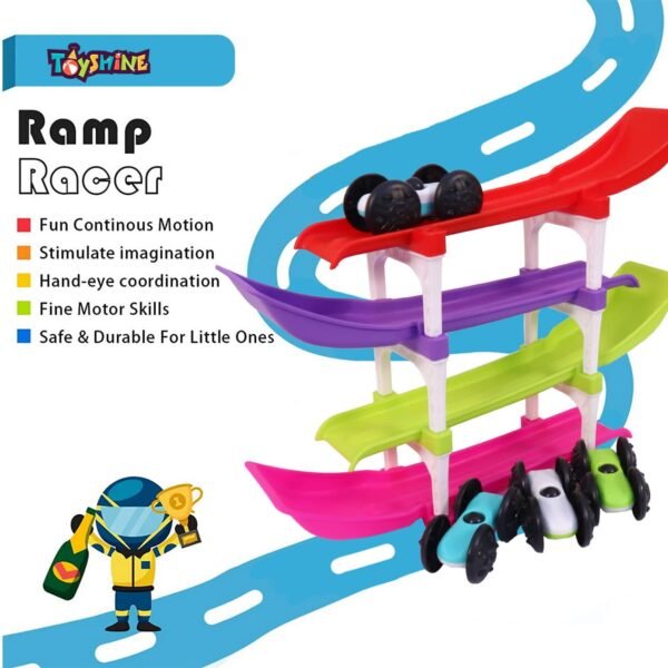 Toyshine Racer Ramp Toy With 4 Cars, 4 Ramps And Race Track For 1, 2, 3 Toddlers, Boys & Girls Educational Vehicle With Figures - Image 5