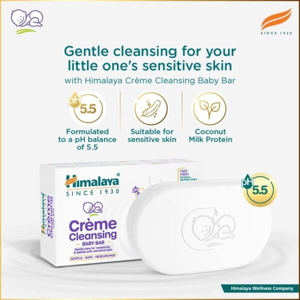 Himalaya Creme Cleansing Baby Bar 125G| pH 5.5|with Coconut milk Protein and Aloe vera|Soap Free|Dermatologically tested |For New borns|For Baby\'s sensitive skin| No Parabens|No Synthetic Colors - Image 3