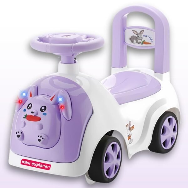 MiniExplorer Rabbit Ride On & Toy Car for Kids with Music & Horn Steering, Push Car for Baby with Backrest, Safety Guard, Under Seat Storage & Big Wheels | Ride On for Kids 1 to 3 Years - Purple