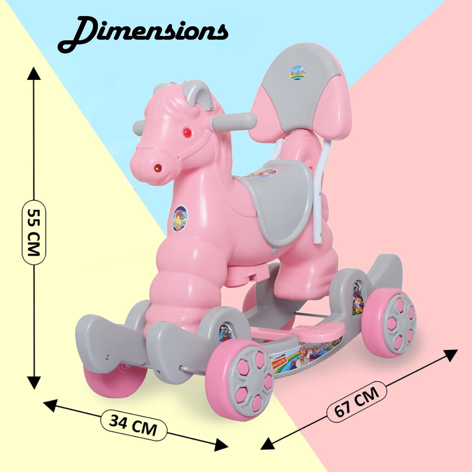 eHomeKart Rocking Horse Ride On for Kids - Murphy Super 2-in-1 Horse Rocker Cum Ride On Toy with Backrest - Ideal Age - 1 Year to 3 Years, Weight Supported - Upto 25 KG (Pink) - Image 2