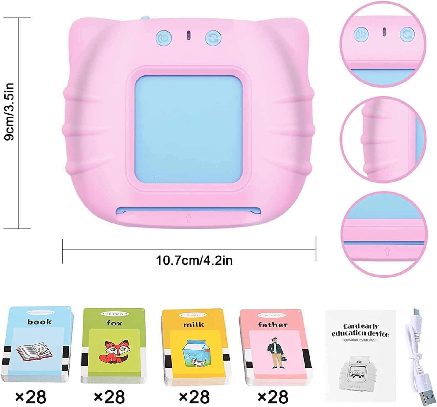 FunBlast Talking Flash Cards for Kids, Learning Toys for Kids, English Flash Cards, Montessori Educational Toys for 2-4 Year Old Boys, Girls -112 Double Sided Card (Pink) - Image 2