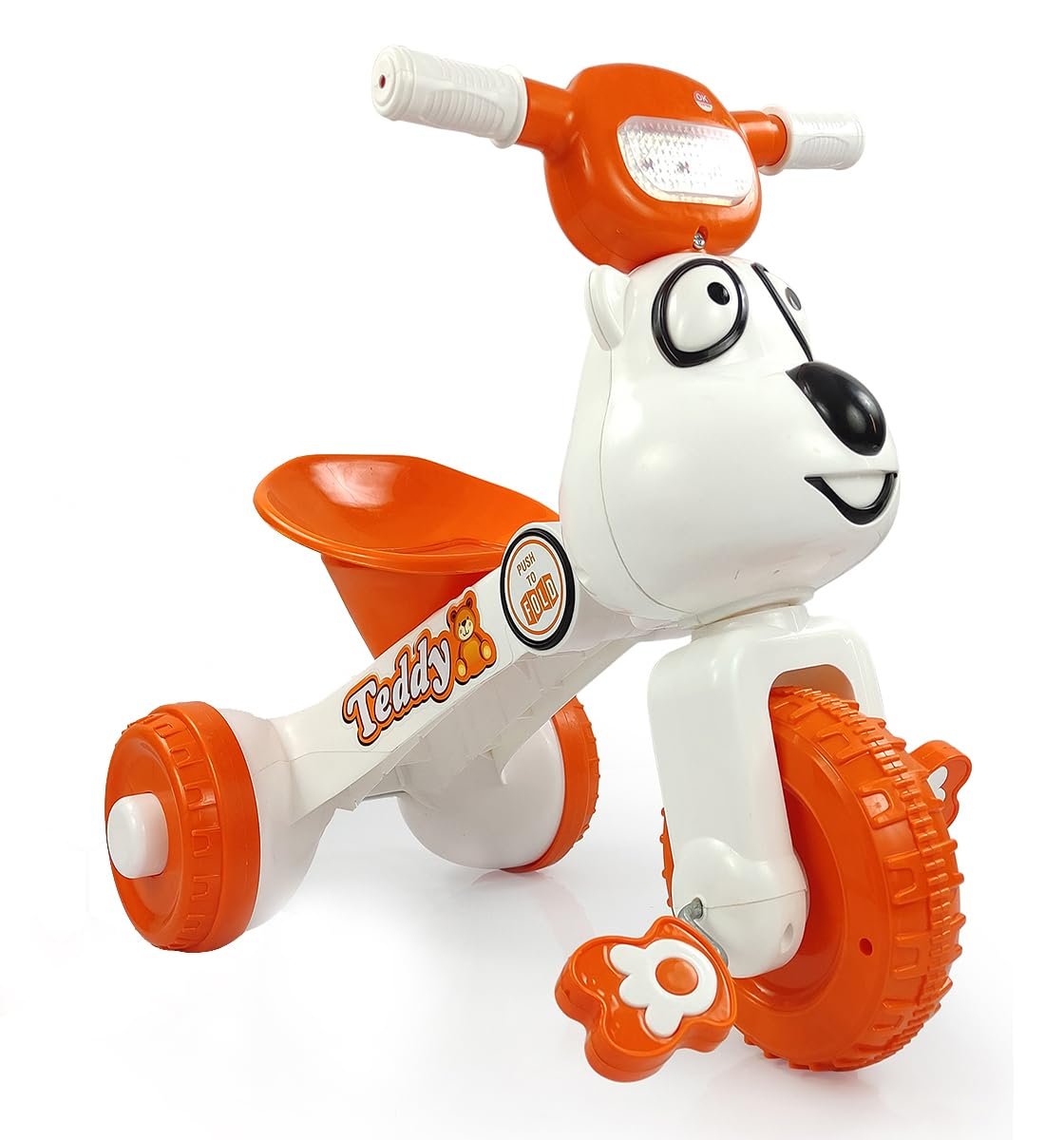 Dash Teddy Foldable Tricycle for Kids 1-3 Years, Baby Cycle With Light and Music (Capacity 20Kg | Orange)