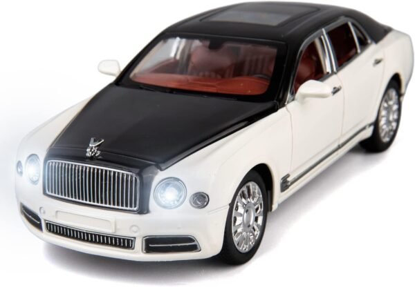 1:24 Bentlley Mulsanne White/Black Die-Cast Metal Pull Back Car with 6 Openable Doors with Sound and Light Toy Decoration car Best Gift Toys for Kids ?White/Black?