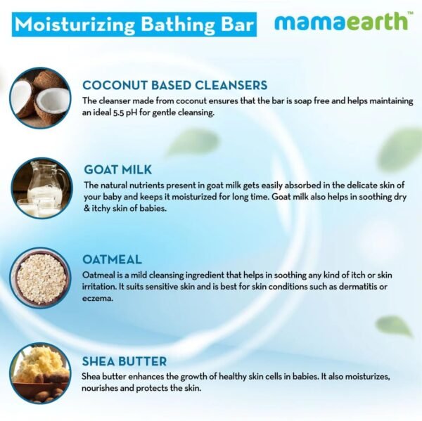 Mamaearth Moisturizing Baby Bathing Soap Bar, pH 5.5, with Goat Milk & Oatmeal. Pack of 2, 75gms each - Image 5