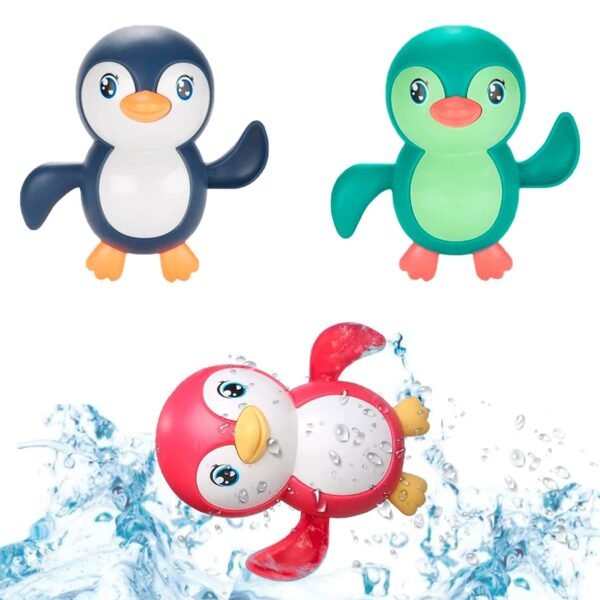 2024 New Swimming Bath Toys for Toddlers 1-3, Boat/Turtle/Penguin Floating Wind up Old Boy Girl, New Born Baby Bathtub Water Toys, Preschool Toddler Pool Toys (Multi) (Penguin, Pack 2)
