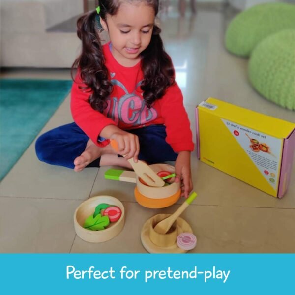 Shumee\'s Wooden Mini Kitchen Set for Kids | 16-Piece Colorful and Baby-Friendly Pretend Play Toy | Ideal Miniature Kitchen Set Gift for Girls & Boys | Perfect for Ages 3+ | Mini Cooking Set - Image 5