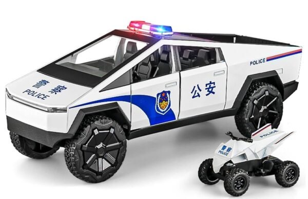Model Car Zinc Alloy Pull Back Toy Diecast Toy Cars with Openable Doors, Sound and Light for Kids Boy Girl Gift (1:24 Police Tesla - White Color)
