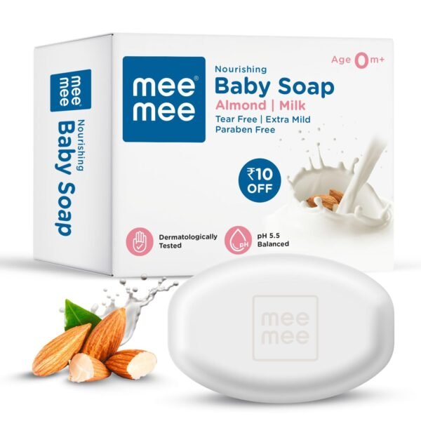 Mee Mee Nourishing Baby Soap for Bath Bar with 100% Natural Almond Oil & Milk Extract, Dermatologically Tested for Soft Baby Skin, 75 Gram