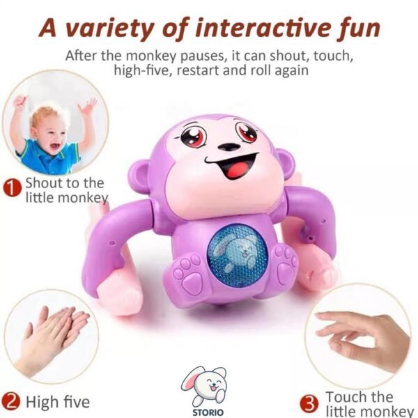 Storio Dancing Monkey Musical Toy for Kids Baby Spinning Rolling Doll Tumble Toy with Voice Control Musical Light and Sound Effects with Sensor, Multicolor - Image 5