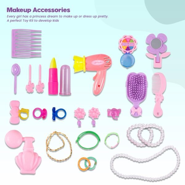 Baybee 3 in 1 Beauty Makeup Kit Set Toys for Kids Girls, Convertible Dressing Table & Suitcase, Pretend Role Play Toys with Make up Table Accessories Playtoys Sets for Baby Girl Age 3-8 Years Old - Image 4