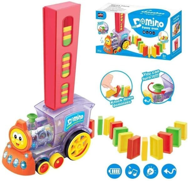 60 Pcs Domino Rally Train Toy Set Model with Lights and Sounds Construction Stacking Choo Choo Filling Dominoes Toys for Kids Multicolor Multicolor