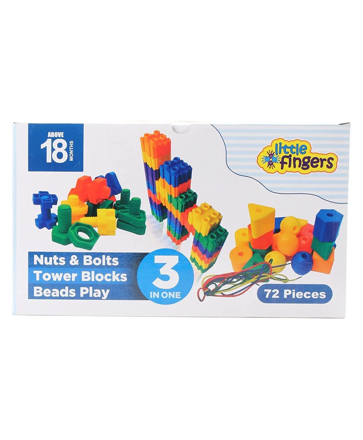 Little Fingers 3 in 1 Beads Play/Nuts & Bolts/Tower Blocks Combo Puzzle Sets Beads for Kids Early Learning, Multicolor