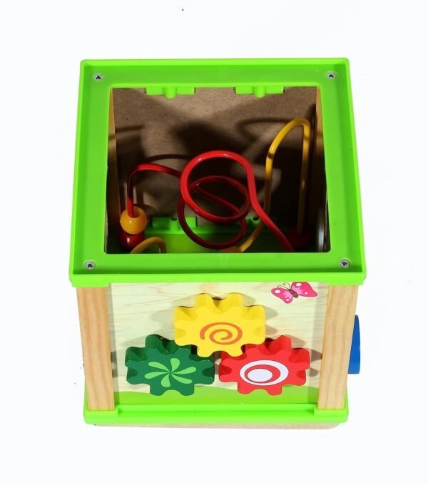 Activity Centre Play Cube Learning House (5-in-1) Bead Maze Smiling Clock Shape Sorting Mechanical Gears Routing Insects Early Educational for Kids [Multicolor, 1-4 Years] - Image 3
