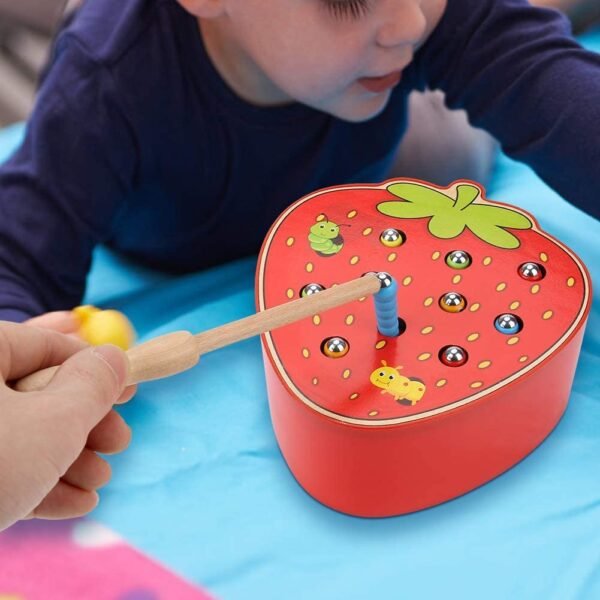 Sorting & Stacking Toy- Skills Enhancement Motor Skill Toys for Toddlers/Kid -Magnetic- Capture The Worms Toys | Early Educational-Montessori Toy (Strawberry)