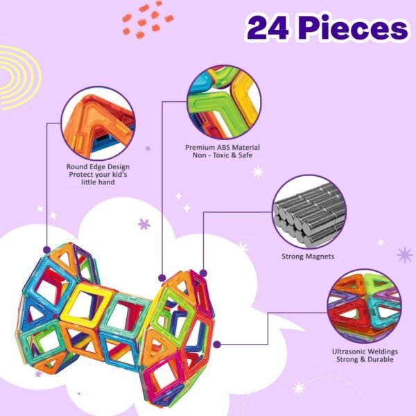 Wembley 24 Pcs Magnetic Blocks for Kids Boy Building Blocks Toddler Activity Toys Brain Toys for Kids 2-4 Years Magnetic Sticks Creative Educational Brain Game - Image 5