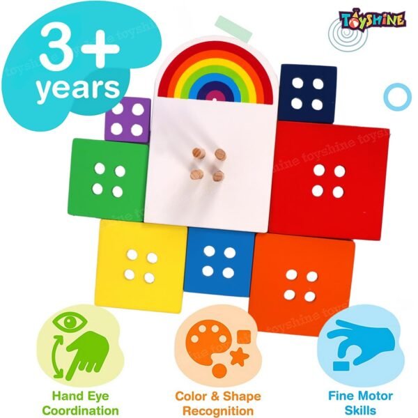 Toyshine Wooden Rainbow Square Shape Stacker, Toddler Learning Educational Wooden Sorting & Stacking Toys for Kids, Birthday Gift for Boys Girls 3-6 Years Old - Image 3