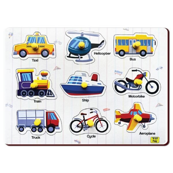 Yay Play Wooden Transport Shape Puzzle - Educational Kids Toys for 2-5 Years Boy, Vivid Colors Development Aid, Toys for 2+ Year Old Boy, Easy to Grab Learning Shapes
