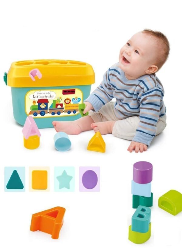 Baby Plastic First Block Shapes and Sorter, 16 Blocks, ABCD Blocks with Other Shapes, Toys for 6 Months to 2 Years Old for Boys and Girls (Multicolor) Great Gift (Baby First BLOACK)
