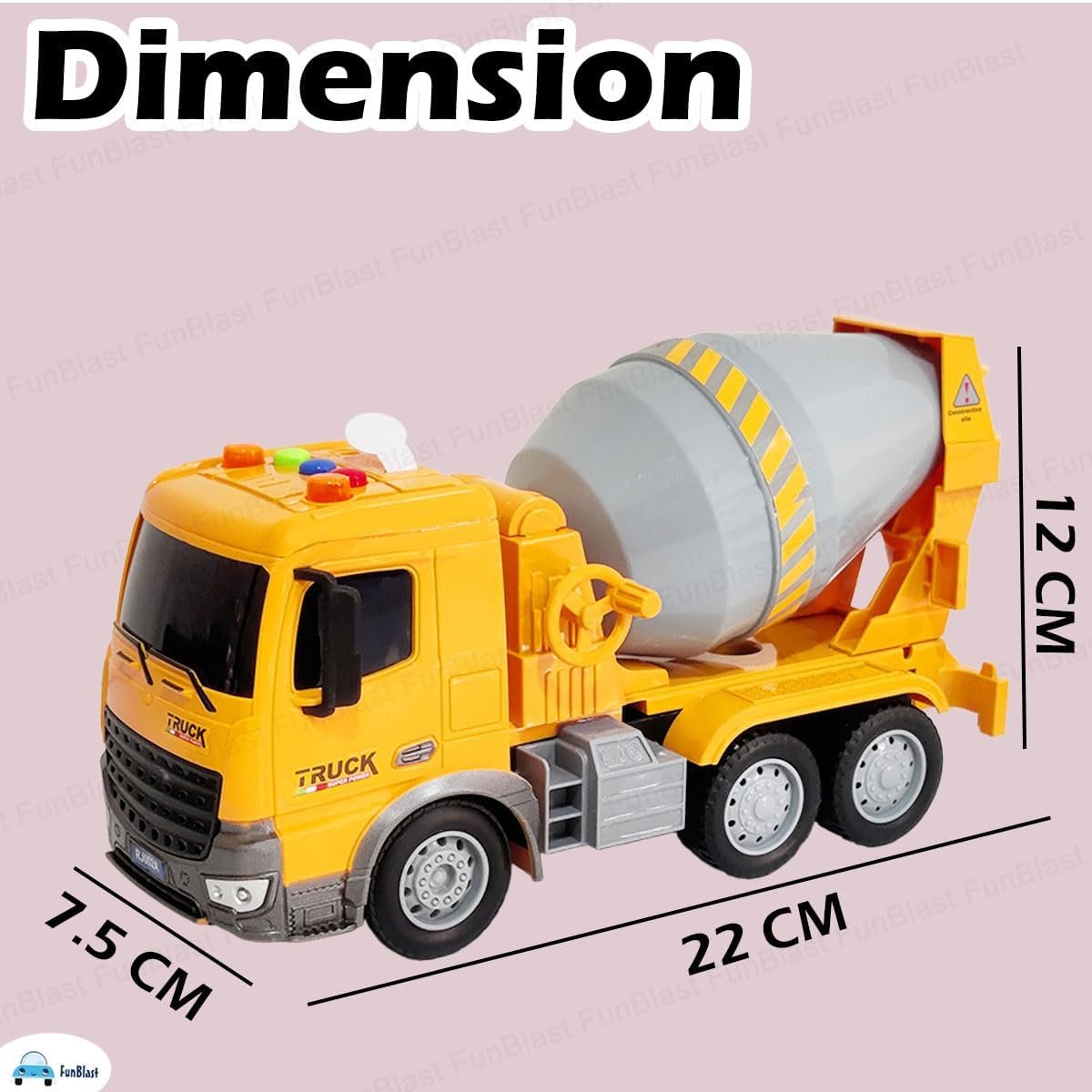 FunBlast Pull Back Vehicles Construction Truck, Friction Power Toy Trucks for 3+ Years Old Boys and Girls, Light & Sound Toy for Kids - Multicolor - Image 3
