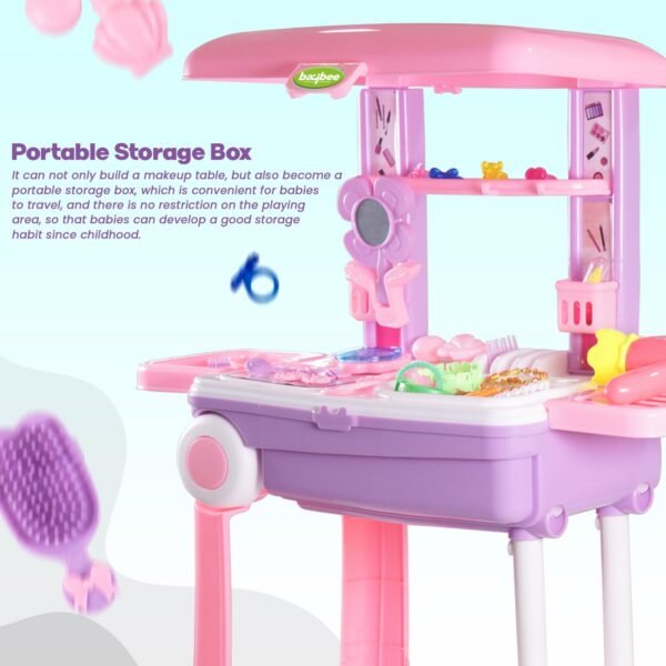 Baybee 3 in 1 Beauty Makeup Kit Set Toys for Kids Girls, Convertible Dressing Table & Suitcase, Pretend Role Play Toys with Make up Table Accessories Playtoys Sets for Baby Girl Age 3-8 Years Old - Image 5