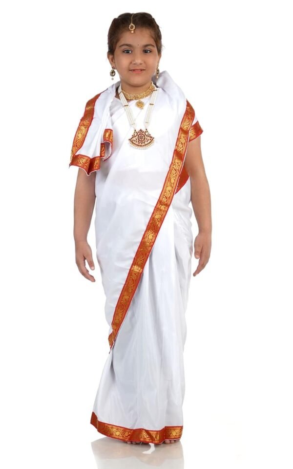 BookMyCostume Bengali Saree with Jewellery Indian State Kids Fancy Dress Costume for Girls