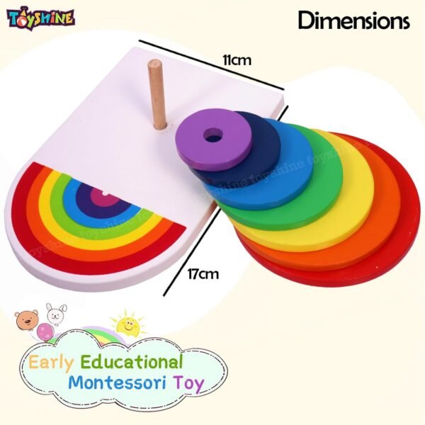 Toyshine Wooden Circle Shape Rainbow Stacker, Toddler Learning Educational Wooden Sorting & Stacking Toys for Kids, Birthday Gift for Boys Girls 3-6 Years Old - Image 5