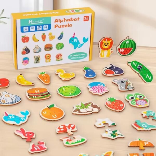 Tiny Toys Wooden Alphabets Learning Jigsaw Puzzle - 2 Pieces Montessori Early Educational Pre-School ABCD Toy for 3+ Years Kids (2Pc Alphabet Puzzle)