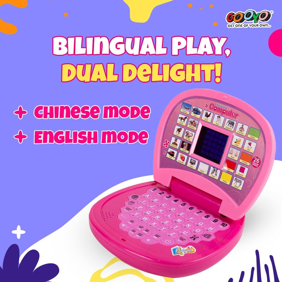 Gooyo 2011A Battery Operated Educational Learning Laptop Toy with LED Display and Music Effect | Babies/Girls/Boys/Toddlers | Pink Color, Power Source: 3xAA Battery (Not Included) - Image 4
