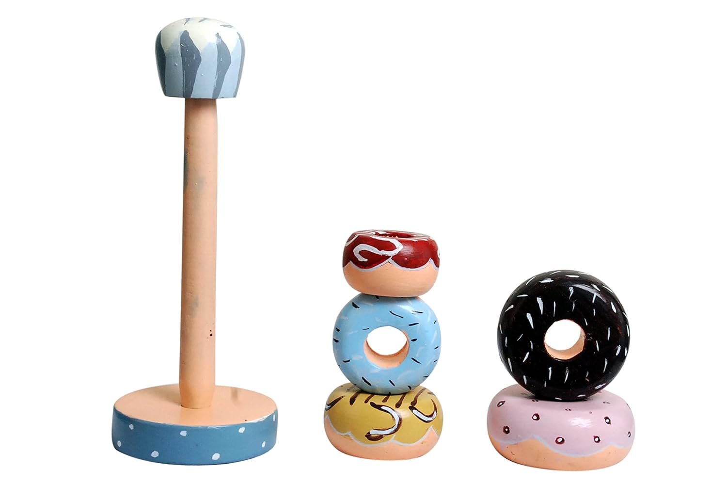 Organic Wooden Doughnut Stacking Toy for Kids - (1 Year+) - Montessori Toys for Toddlers 1-3 Years Old and Up - Multicolor - Pack of 1 - Develop Fine Motor Skills - Image 6