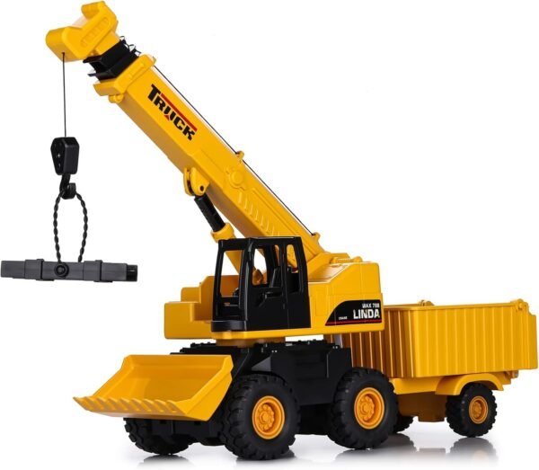 FunBlast Crane Truck Toy, Pull Back Long Vehicles Tow Crane Toy with Trolley for Kids, Friction Power Toy Trucks for 3+ Years Old Kids, Light & Sound Truck Toy for Kids, Toys for Boys (Crane)