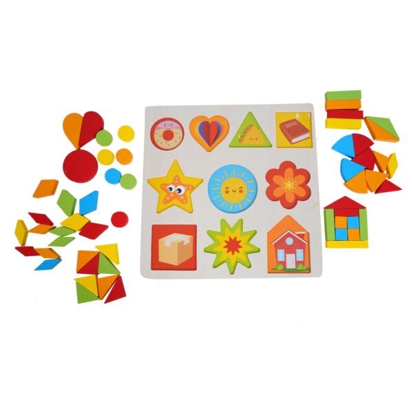 Wooden Geometric Puzzles for Kids, Colourful Shapes Puzzles for Kids for Age 2 Wooden Puzzles for Kids Puzzle Game Brain Games for Kids 3-5 Years Shape Sorter Toy for Kids - Image 3