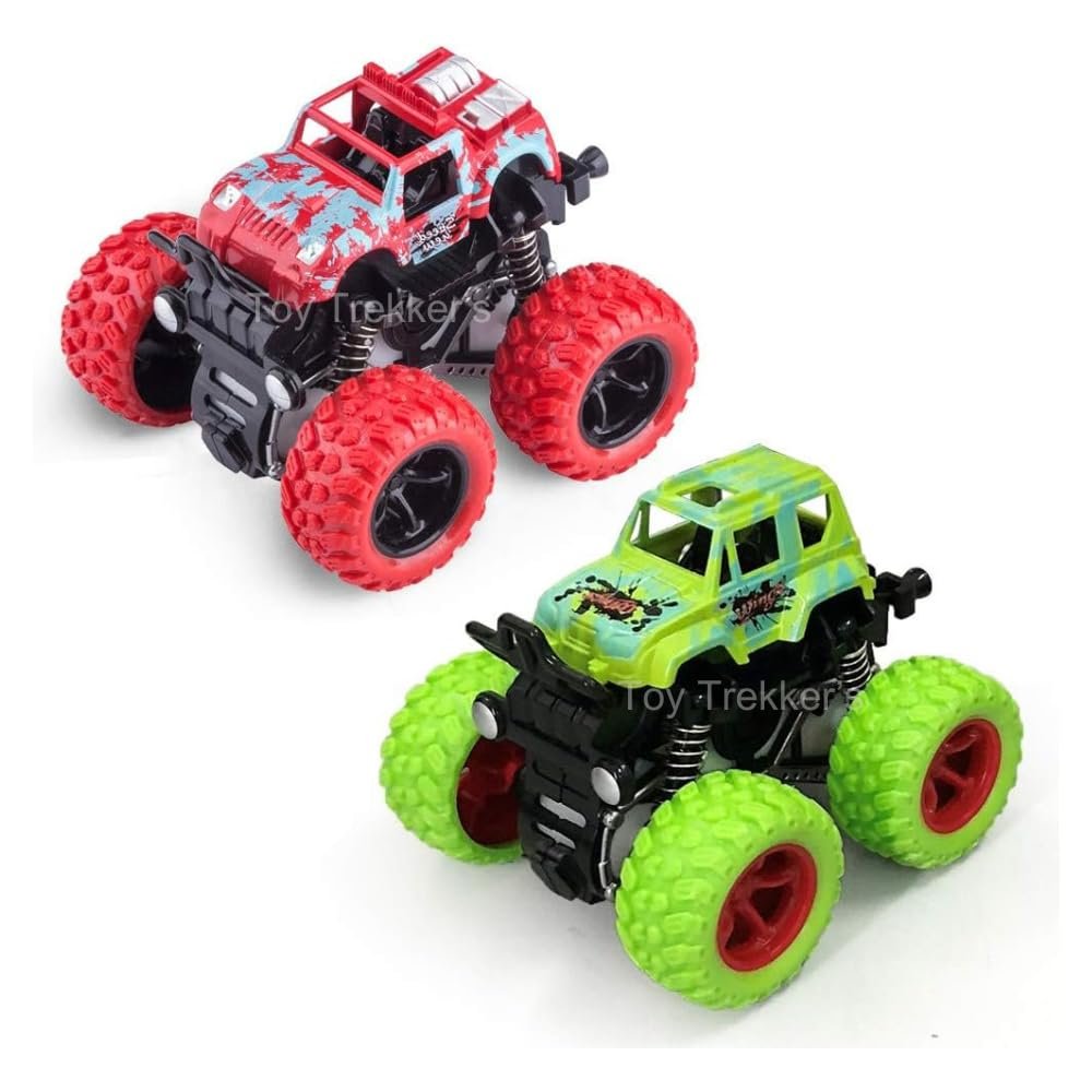 Monster Truck for Boys 2-7 Years Old, 360 Degree Stunt Push Go Truck, Friction Powered 4WD Car Toys, Durable High Density Alloy, Non- Slip Tyres for Toddlers Kids Gift (Pack of 2)