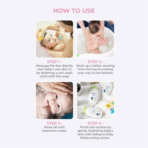 Softsens Baby Nourishing Soap Bar Enriched with Colloidal Oatmeal, Shea Butter & Vitamin E I Dermatologically Tested & Paraben Free for Baby Skin- Pack of 1 (100 gms x 3) - Image 3