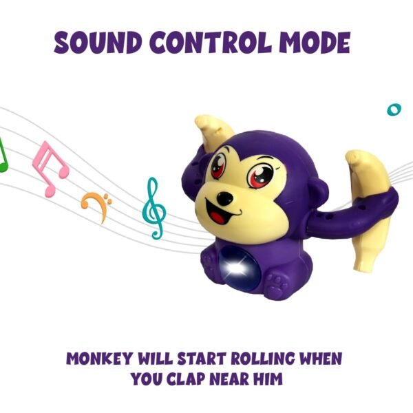 Dancing Monkey|Voice & Touch Sensor with Musical Light & Sound Effect|AAA Battery Operated|Birthday Gift|Spinning & Rolling Doll Tumble Toy for Kids 1 Year +|Made in India|Purple Color - Image 4