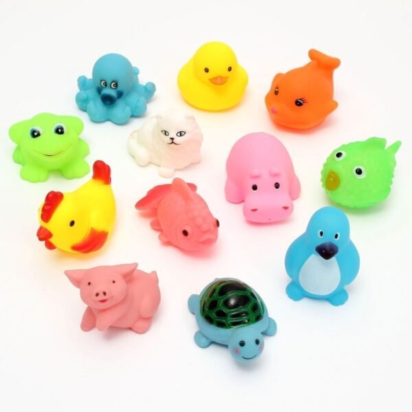 Rubber Colorful Floating Baby Toys Bath Aquatic Animals Shape Chu Chu Toys for Newborn Babies, Kids, Multi Color - Set of 12pc (Squeezy Toys 12 pc) - Image 5