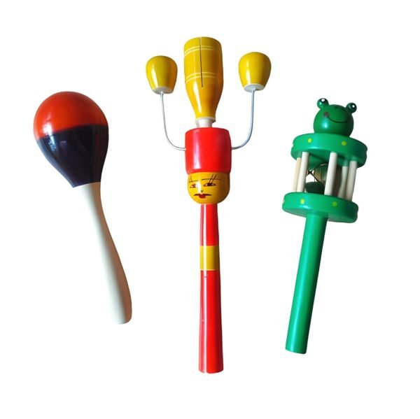 Channapatna Toys Colorful Wooden Rattles for Baby/Infants Set of 3 pcs- Multicolor (0+ Years) - Discover Sounds, Develops Sensory Skills