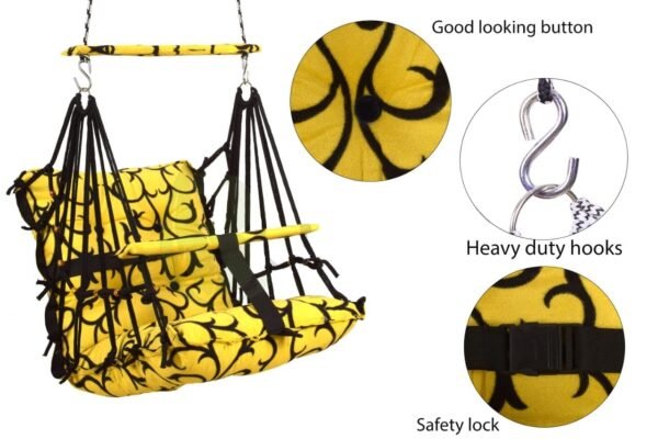 Baby Swing for Kids Cotton Swing Chair for Kids julla Baby\'s Children Folding and Washable 1-5 Years with Safety Belt/Home, Garden Jhula for Babies Cradle | (C. Yellow) - Image 6