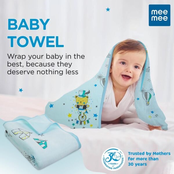 Mee Mee Micro Fiber Baby Bath Towel for New Born | Wash Cloth, Quick Absorbent, Extra Soft Cotton Towels for Kids/Toddlers/Infants/Babies, Pack of 1(Blue) 70X110 CM - Image 2