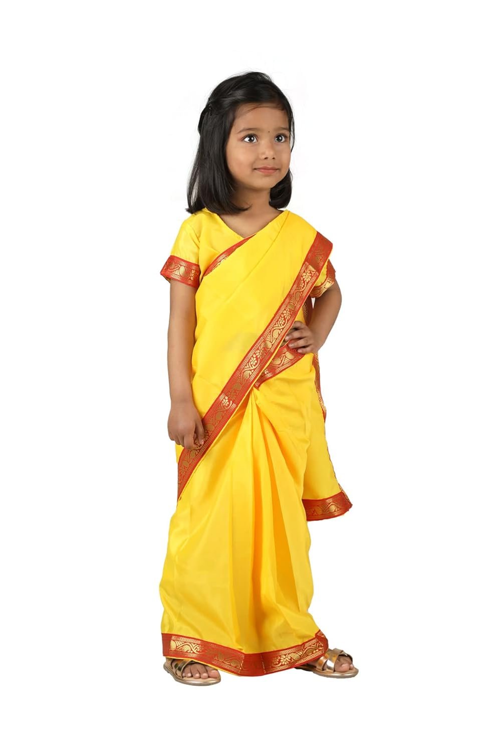 BookMyCostume Devaki Yellow Saari Janmashtami Girls Fancy Dress Costume 6-7 years - Image 3