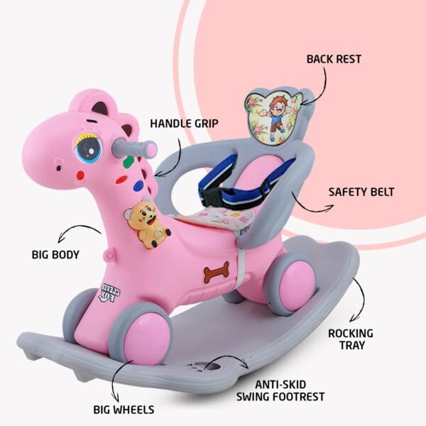 Clever Fox Rio Dinosaur Ride on Musical Toy Rockers for Kids/Rocker Indoors & Outdoors Made in India for 1-3 Years Unisex Kids (Pink) - Image 4