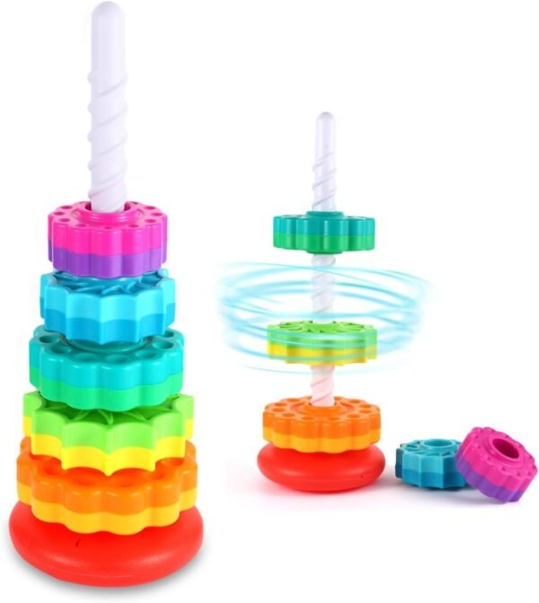 Spin & Stack Gear Toy for Kids – Unbreakable Spinning Tower with Colorful Rings | Motor Skills & Sensory Development | Montessori Baby Toy for Kids Great Gift